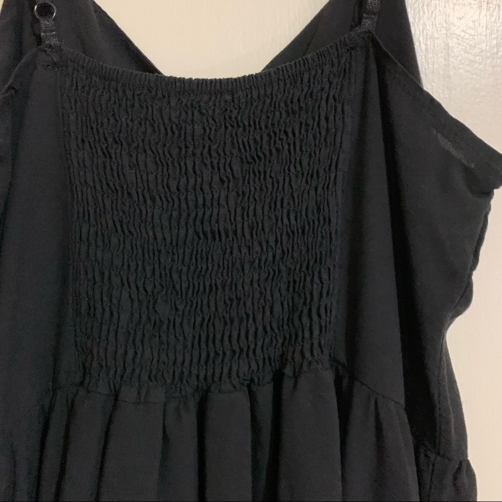 Smocked Black Button Down V-Neck Lined Side Slit Pockets Maxi Sundress. - Picture 6 of 10